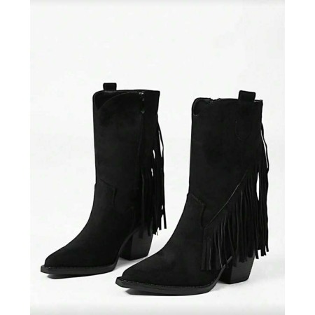 Bottes western daim femme à franges – Talon carré