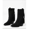 Bottes western daim femme à franges – Talon carré