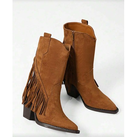 BOTTES WESTERN EN DAIM À FRANGES – TALON CARRÉ CONFORTABLE MISS DAKOTA CAMEL