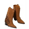 Bottes western daim femme à franges – Talon carré