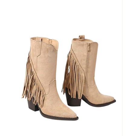 Bottes western daim femme à franges – Talon carré