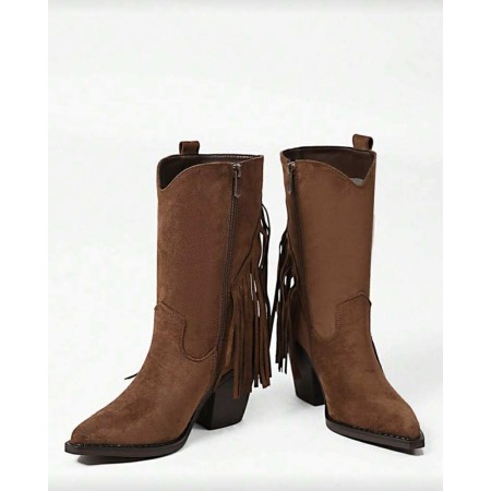 Bottes western daim femme à franges – Talon carré