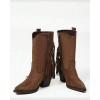 Bottes western daim femme à franges – Talon carré