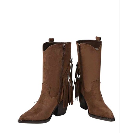 Bottes western daim femme à franges – Talon carré