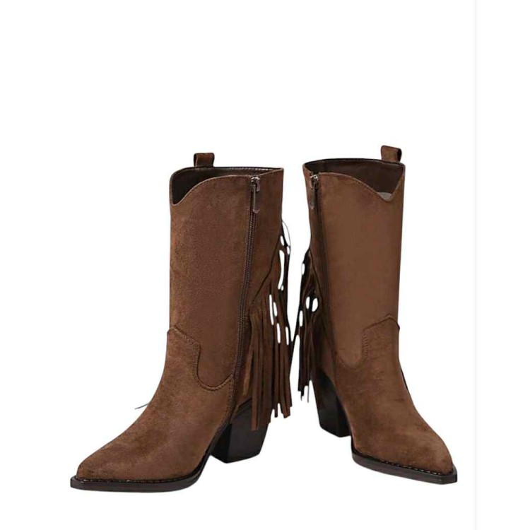 Bottes western daim femme à franges – Talon carré Bottes western daim femme à franges – Talon carré