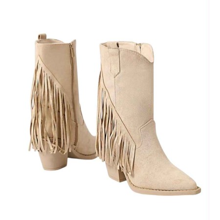 Bottes western daim femme à franges – Talon carré