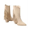 Bottes western daim femme à franges – Talon carré