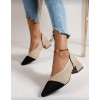 Escarpins bicolores femme – Talon carré confortable – Beige & Noir