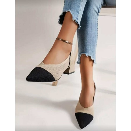 Escarpins bicolores femme – Talon carré confortable – Beige & Noir