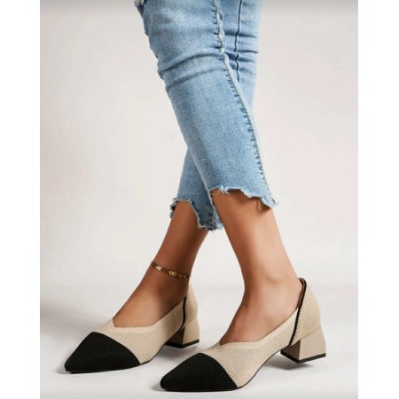 Escarpins bicolores femme – Talon carré confortable – Beige & Noir