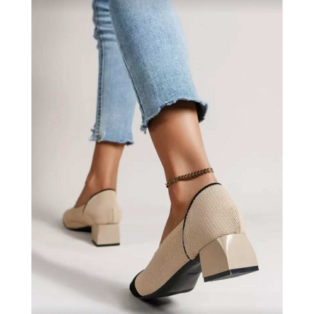 Escarpins bicolores femme – Talon carré confortable – Beige & Noir