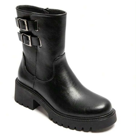 Bottines Bicker noires femme – Double boucle à la cheville, style rock