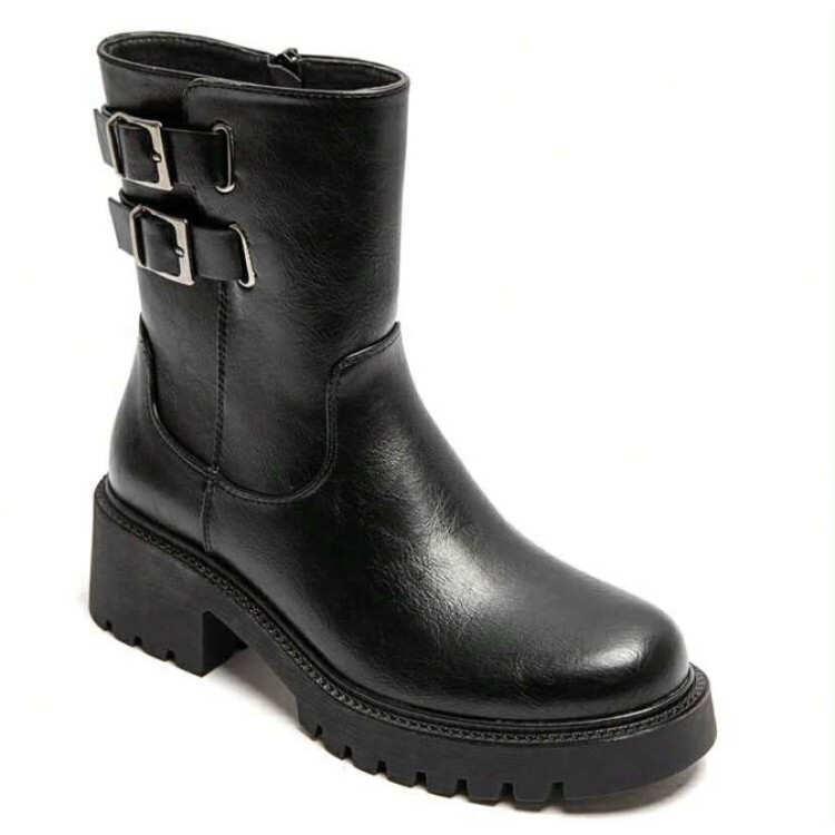 Bottines Bicker noires femme – Double boucle à la cheville, style rock