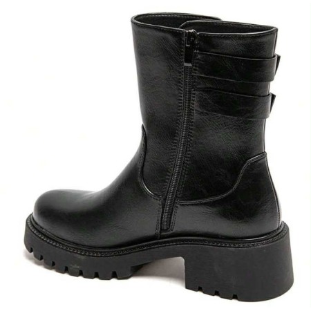 Bottines Bicker noires femme – Double boucle à la cheville, style rock