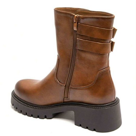 Bottines Bicker camel femme – Double boucle à la cheville, style rock