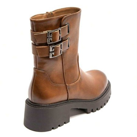 Bottines Bicker camel femme – Double boucle à la cheville, style rock