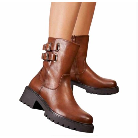 Bottines Bicker camel femme – Double boucle à la cheville, style rock