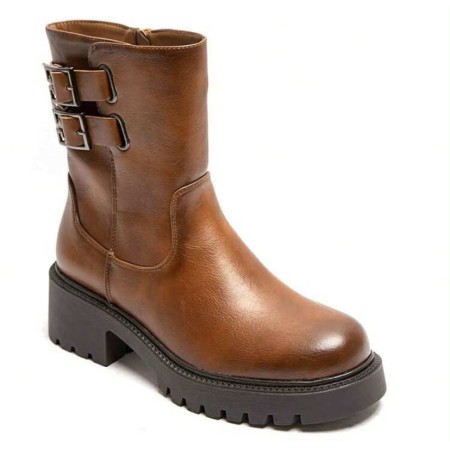 Bottines Bicker camel femme – Double boucle à la cheville, style rock