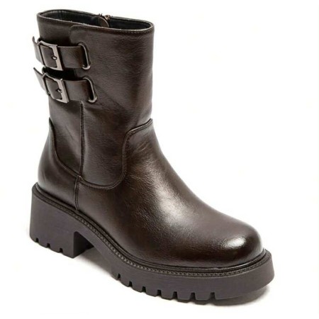Bottines Bicker cognac femme – Double boucle à la cheville, style rock
