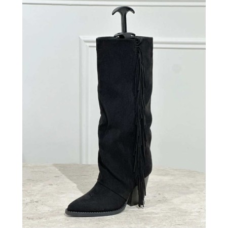 bottes hautes femme western, bottes à franges, bottes taupe femme, bottes confortables