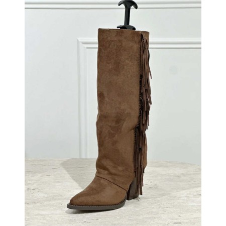 bottes hautes femme western, bottes à franges, bottes taupe femme, bottes confortables