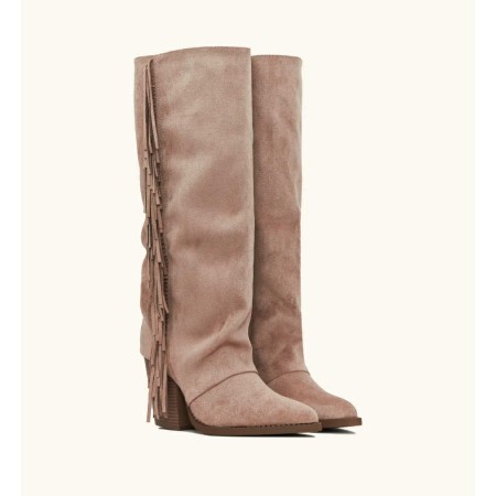 bottes hautes femme western, bottes à franges, bottes taupe femme, bottes confortables