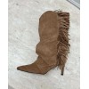 BOTTINES À FRANGES COWGIRL PETIT TALON AIGUILLE ULTRA ÉLÉGANTES MISS EMMANUELLE NOIR