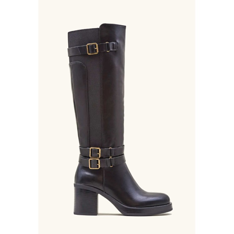 bottes hautes femme, bottes biker chic, bottes talon carré