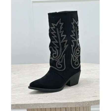 bottines femme western, bottines à franges, bottines strass femme, bottines taupe,