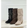bottines femme western, bottines à franges, bottines strass femme, bottines taupe,