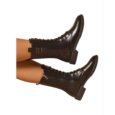 BOTTINES À LACETS NOIRES SEMELLE FINE & FERMETURE ÉCLAIR LATÉRALE MISS EMMA NOIR