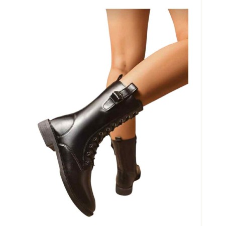 BOTTINES À LACETS NOIRES SEMELLE FINE & FERMETURE ÉCLAIR LATÉRALE MISS EMMA NOIR