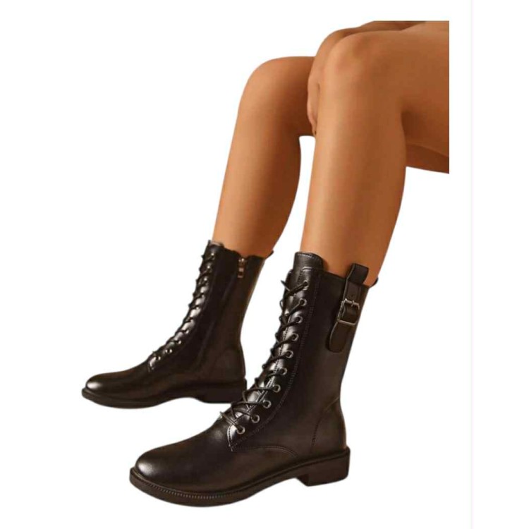 BOTTINES À LACETS NOIRES SEMELLE FINE & FERMETURE ÉCLAIR LATÉRALE MISS EMMA NOIR