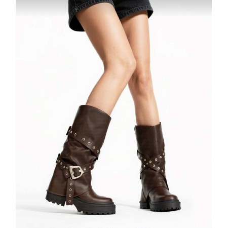 BOTTES MOTARDES STYLE ROCK ET PUISSANCE FÉMININE  MISS “HARLEY” MARRON