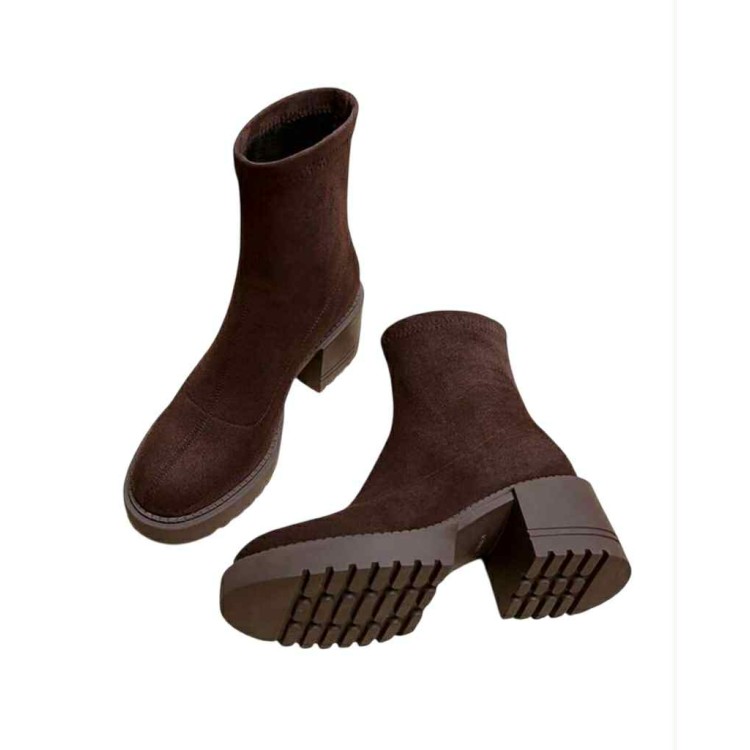 BOTTINES “HAILEY” – TALON ÉPAIS & CONFORT EN SUÉDINE CHOCO