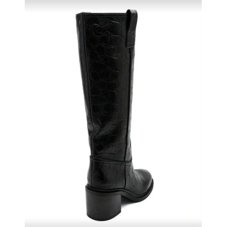 BOTTES HAUTES – TALON CARRÉ CONFORTABLE EN FAÇON CROCO MISS SERENA NOIR