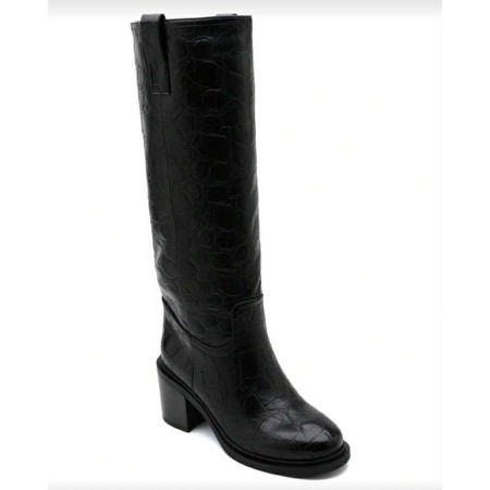 BOTTES HAUTES – TALON CARRÉ CONFORTABLE EN FAÇON CROCO MISS SERENA NOIR