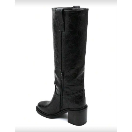 BOTTES HAUTES – TALON CARRÉ CONFORTABLE EN FAÇON CROCO MISS SERENA NOIR