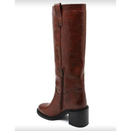 BOTTES HAUTES – TALON CARRÉ CONFORTABLE EN FAÇON CROCO MISS SERENA CHAMEAU