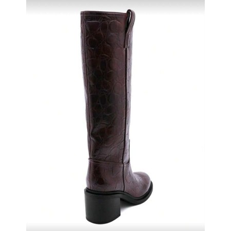 BOTTES HAUTES – TALON CARRÉ CONFORTABLE EN FAÇON CROCO MISS SERENA CHOCO