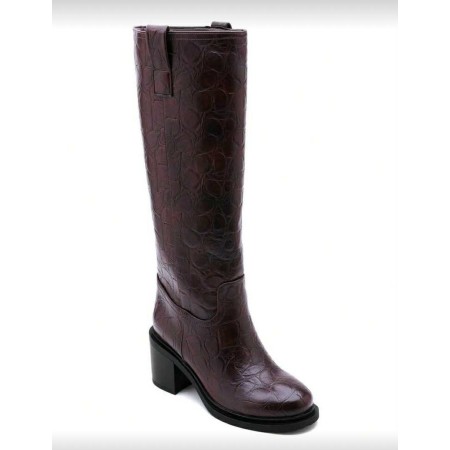 BOTTES HAUTES – TALON CARRÉ CONFORTABLE EN FAÇON CROCO MISS SERENA CHOCO