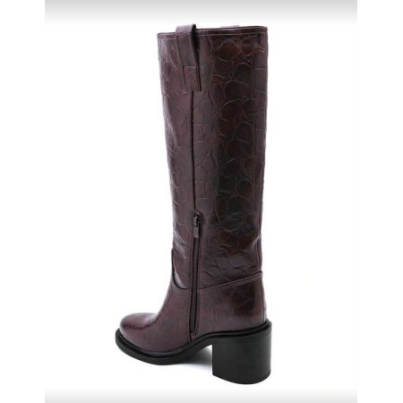 BOTTES HAUTES – TALON CARRÉ CONFORTABLE EN FAÇON CROCO MISS SERENA CHOCO