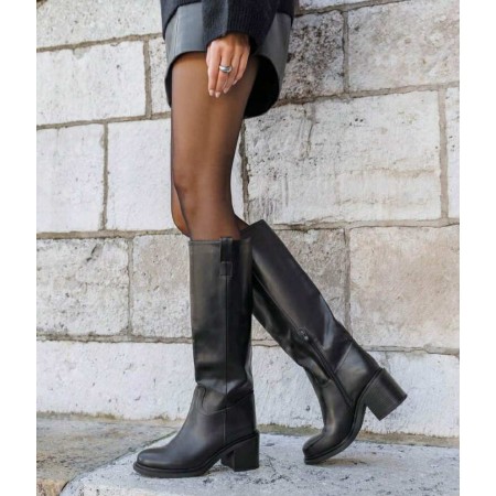 bottes hautes femme, bottes talon carré, bottes simili cuir, bottes confortables femme,