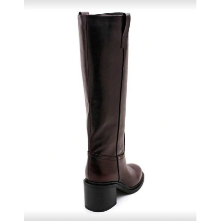 BOTTES HAUTES TALON CARRÉ CONFORTABLE EN SIMILI CUIR LISSE MISS SERENA BORDEAU
