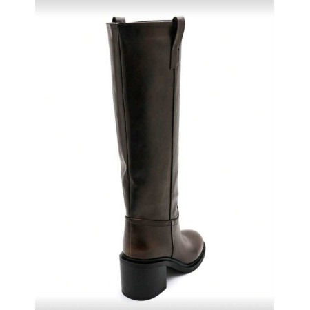 BOTTES HAUTES TALON CARRÉ CONFORTABLE EN SIMILI CUIR LISSE MISS SERENA MARRON