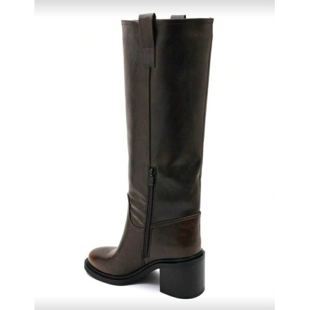BOTTES HAUTES TALON CARRÉ CONFORTABLE EN SIMILI CUIR LISSE MISS SERENA MARRON