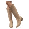 Bottes western femme, bottes suédine beige, botte hiver femme, look bohème chic.