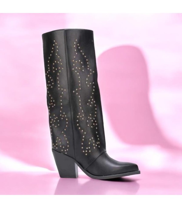 CHAUSSURES FEMME BOTTES HAUTES NOIR CLOUTEE MISS COVA