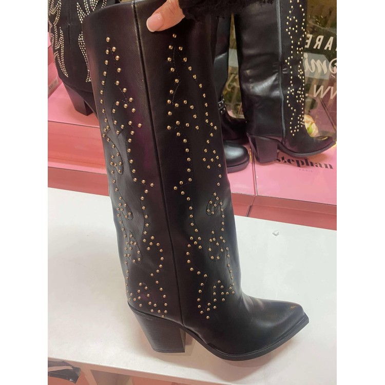 CHAUSSURES FEMME BOTTES HAUTES NOIR CLOUTEE MISS COVA