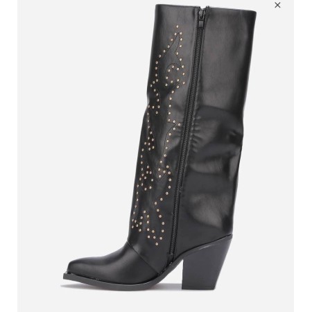 CHAUSSURES FEMME BOTTES HAUTES NOIR CLOUTEE MISS COVA